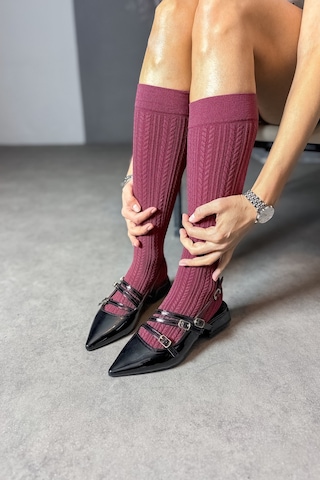 Günlük Kadın Rugan Sivri Burunlu Ayarlanabilir Kemerli Baretli Kısa Blok Topuklu Ayakkabı 455 - 54 Siyah