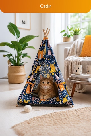 Kedi Ve Küçük-orta Irk Köpekler İçin 4 Lü Konfor Seti, Çadır, Minder, Mama Kabı, Vantuzlu Cam Yatağı