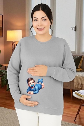 Benroma 3 İplik Penye Baskılı Hamile Sweatshırt