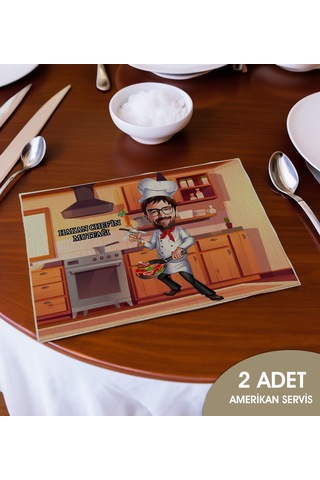 Bk Gift Kişiye Özel Karikatürlü 2 Li Keten Amerikan Servis Seti-4, Ev Hediyesi,baskılı Servis Bezi, Mutfak Dekoru Bitmeyencom33172 Bk Gift