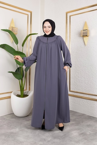 Ön Ve Arka Robalı Ferace - Gri / F0142 Gri