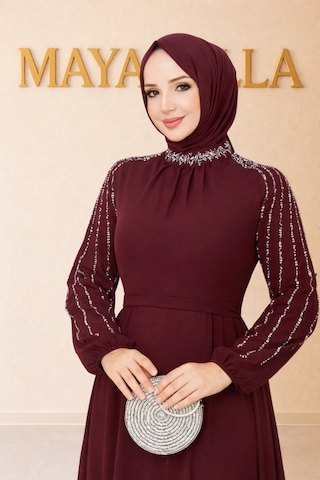 Mayabella İşlemeli Abiye Tesettür 20251311-mb3 Bordo Bordo