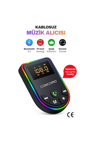 2'si 1 Arada Bluetooth 5.3 Ses Adaptörü, Ses Alıcısı / Vericili, Renkli Işığa Sahip Mp3 Çalar