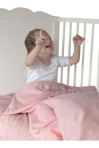 %100 Pamuk Muslin-akfil Bebek Nevresim Takımı Çift Yönlü Pembe