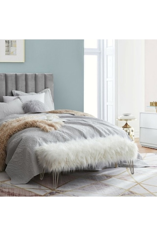 Şila Bench Beyaz Peluş - Silver Ayaklı 90 Cm