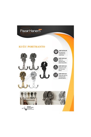 Kuğu Portmanto Premium 5 Renk Seçeneği Çiçek Motifli Lüks Askılık Döküm Portmanto Askısı Montaj Vidaları Hediye Mat Füme
