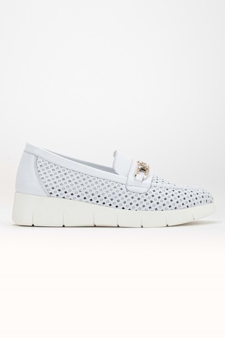 Analin Shoes Kadın Hakiki Deri Günlük Lazerli Tokalı Rahat Ayakkabı Beyaz