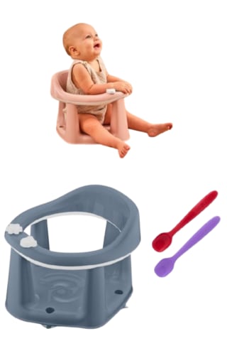 Flosoft Vakumlu Bebek Banyo & Mama Oturağı + Silicolife 2 Adet Silikon Mama Kaşığı Hediye Mavi