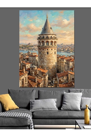 Galata Kulesi İstanbul Şehir Panoraması Dekoratif Kanvas - Mdf Ahşap Tablo