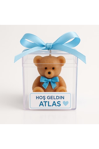 Hediyelik Ayıcık Mum Erkek Bebek Mavi Kurdeleli, Bebek Kokulu, Etiketli Mevlüt & Baby Shower Hediyesi 10 Adet Kahverengi