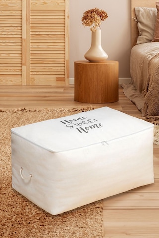 Home Sweet Home Baskılı Beyaz Büyük Boy Hurç 64x40x35 Çok Renkli