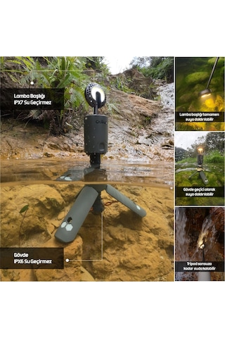 Roxform Outask Teleskopik Şarjlı Kamp Feneri, Bataryalı, Powerbank Özellikli, Led Aydınlatma, Kamp Lambası Haki Yeşili