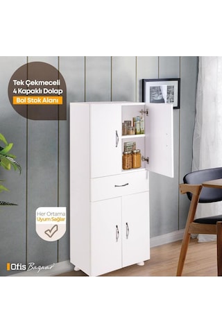 Çok Amaçlı Dolap & 4 Kapaklı Tek Çekmeceli Beyaz