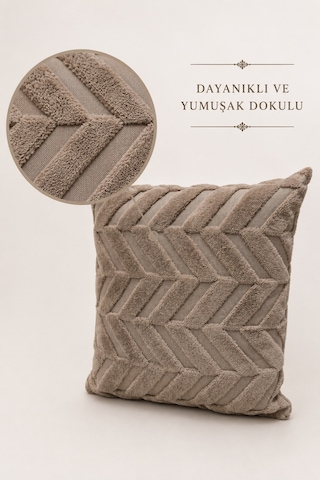2'li Dalgalı Kırlent Kılıfı Yumuşak Dokulu Gizli Fermuarlı Dekoratif Kahverengi