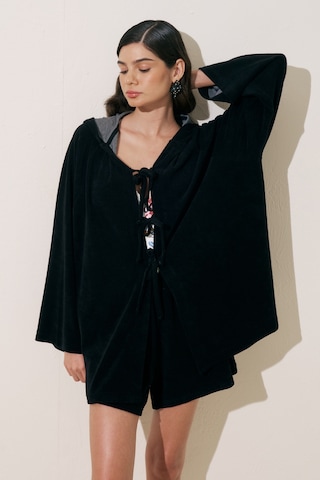 Havlu Kumaş Kimono Siyah Siyah