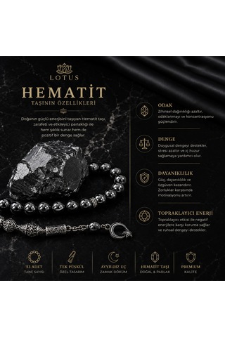 Dark Noble Ultra Premium Tesbih Kalın Taneli Hematit Erkek Tesbihi Gümüş