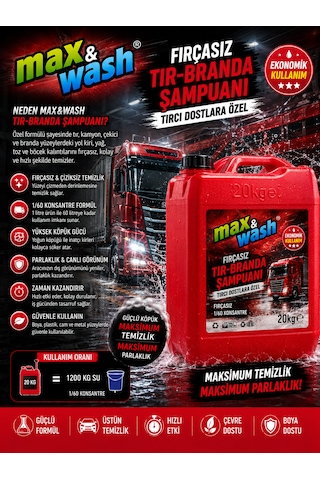 Max&wash 20 Kg Fırçasız Tır-branda Şampuanı 1/60 Konsantre Fırçasız Oto Yıkama Ve Branda Temizleyici