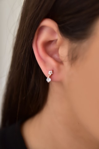 Papatya Silver 925 Ayar Gümüş Rose Kaplama Zirkon Taşlı Tektaş Sallantılı Çiçek Halka Küpe