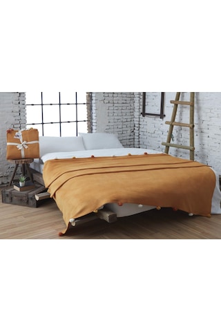 Dolce Bonita Home Çift Kişilik Ponponlu Pike Battaniye 200x220 Ha Hardal