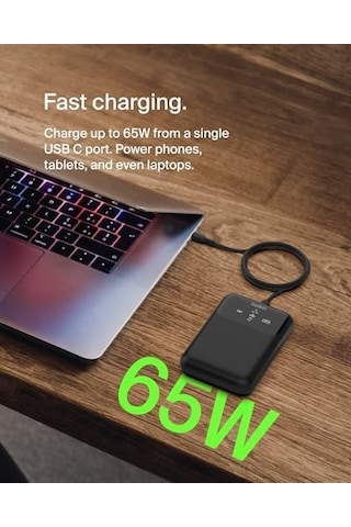 3 Portlu Dizüstü Powerbank, Usb-c Ve Usb-a Portları, Hızlı Şarj Usb-c Güç Dağıtımı, Macbook Uyumlu, iPhone Uyumlu 17, 16 Serisi, iPad Uyumlu Pro, Galaxy Uyumlu S25 Vb. İçin Taşınabilir Şarj Cihazı - Siyah