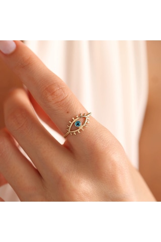 14 Ayar Altın Göz Yüzük Eyelash T11141 Renkli