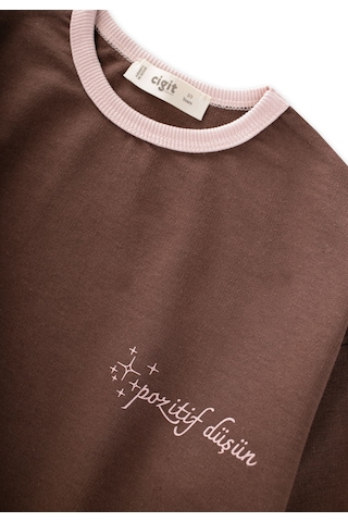 Cigit Geniş Kesim Mevsimlik Uzun Kollu T-shirt 2-8 Yaş Kahverengi