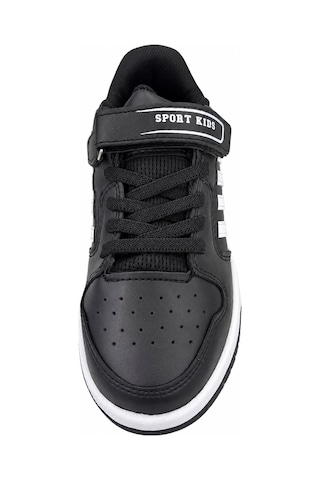 Papucumun Dünyası Çocuk Bağcıklı Cırt Cırtlı Kolay Giyimli Günlük Spor Ayakkabı Sneaker Siyah Beyaz