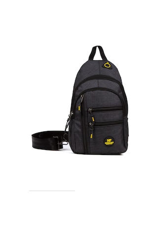 Newish Polo Keten Kumaş Usb Kulaklık Çıkışlı Fermuarlı Göğüs Ve Omuz Çantası New122 - Siyah - Mavi