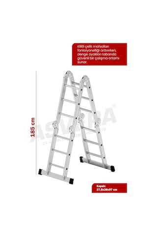Asvera 3.7 Metre Çok Amaçlı Akrobat Merdiven - 12 Basamaklı 4x3 Katlanır Profesyonel Merdiven