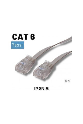 Irenis CAT6 Kablo Yassı Ethernet Network Lan Ağ İnternet Kablosu 3 M Gri