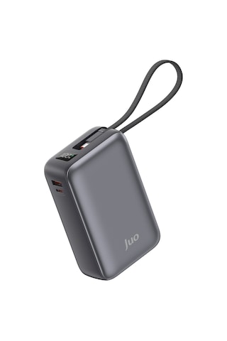 Juo 30000mah 65w Led Ekranlı Usb-a + Type-c Dahili Kablolu Powerbank Taşınabilir Pd Hızlı Şarj Cihazı Gri