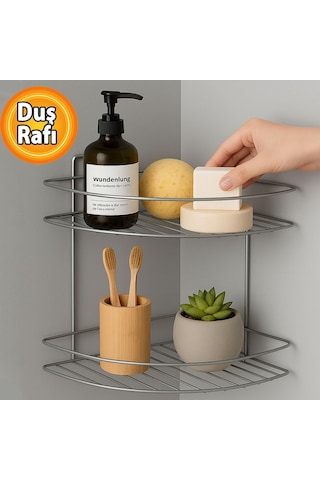 İki Katlı Krom Banyo Duş Köşe Rafı Paslanmaz Metal Şampuanlık Duvar Montajlı Düzenleyici Raf Seti Diğer
