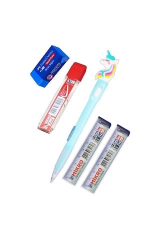 Işıklı Unicorn Uçlu Kalem Seti Mavi 0.7 Mm 1 Paket Unicorn Başlıklı Versatil Kalem Süslü Silikonlu Hediyelik Kalem