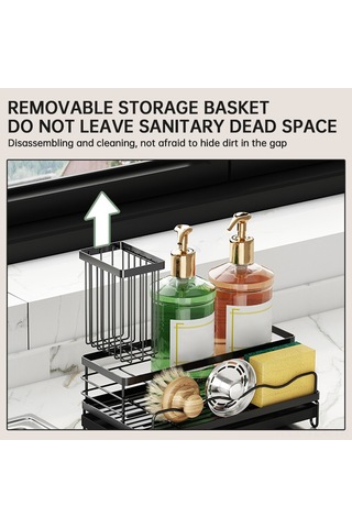 Yaozixa Paslanmaz Çelik Mutfak Sünger Tutucu - Ayarlanabilir Su Çıkışlı Ve Çıkarılabilir Fırça Askılı Siyah