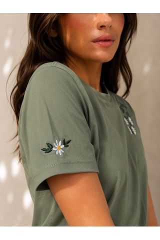 Yubistitch Tshirt Nakış İşlemeli Çiçek 6--yeşil