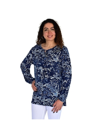 Kadın Yaprak Desen Baskılı Viscon Bluz Bgl-st04283 Lacıvert