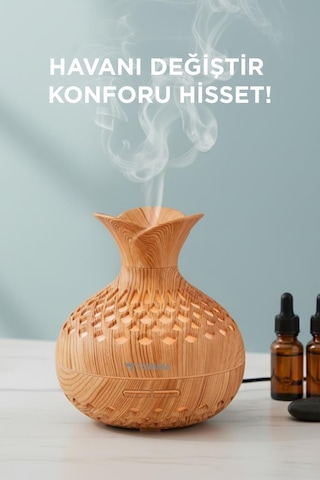H15 Ahşap Led Işıklı 300ml Sessiz Ultrasonik Flower Hava Nemlendirici (İthalatçı Garantili)