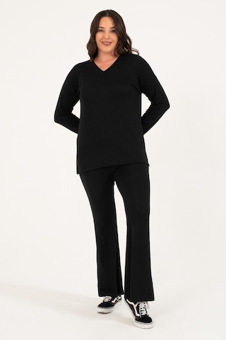 Basic V Yaka Triko Kazak-siyah Siyah