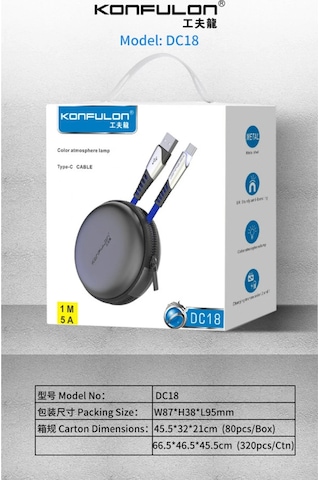 Ilkeshop Konfulon Dc18 Type-c Kablo 1m 5a - Mavi