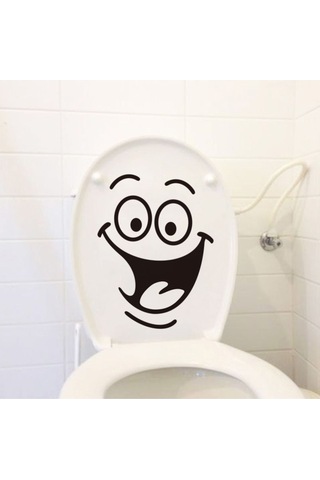 Sevimli Gülen Yüz Klozet Kapağı Banyo Wc Sticker 28x14 Cm