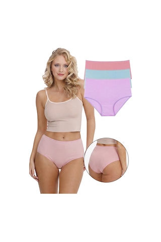 Sensu Kadın Fitilli Yüksek Bel 3'lü Külot Set Pembe