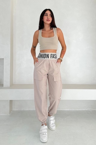 Beli Lastikli Fashion Pantolon Krem Krem