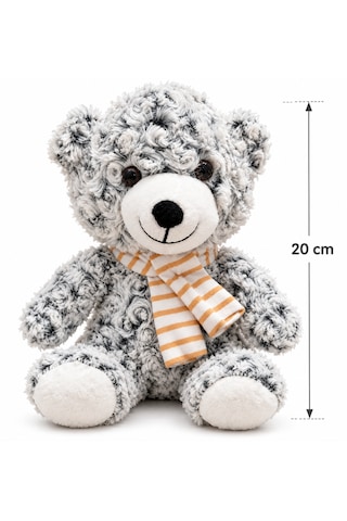 40 Cm Peluş Oyuncak Ayı Gri Renkli Lacivert Fiyonklu Yumuşak Teddy Bear Açık Gri
