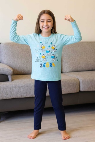 Çocuk Pijama Takımı %100 Pamuk Zebra Desenli Mavi