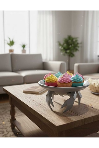 Dekoratif Yengeç Figürü Gri Pratik Ev Gereçleri Sunum Tabak 16 X 16 Cm