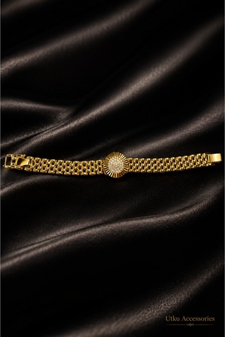 Cmjewelry Saat Görünümlü Gold Çelik Bileklik Altın