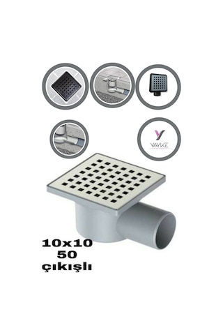 Yer Süzgeci Sifonu Üstü Paslanmaz 10x10 Q50 Yandan Çıkış