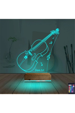 Luvivia Keman Müzik Enstrüman Kişiye Özel 3d Lamba - Masa Gece Lambası V1 Şeffaf