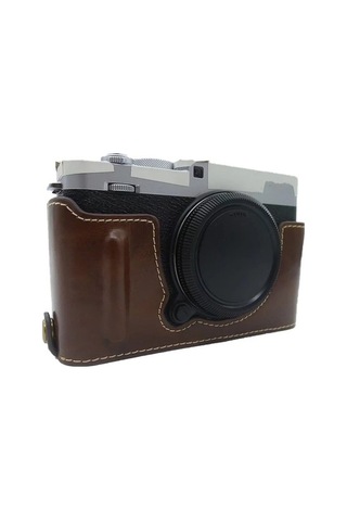 Pazly Fujifilm X-e4 İçin Pu Deri Alt Kasa, Pil Açma Tasarımlı Koruyucu Kapak - Kahve