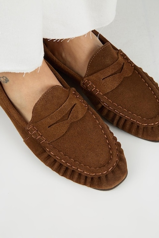 Manijero Tuubi Kadın Hakiki Deri Pileli Loafer Taba Ayakkabı